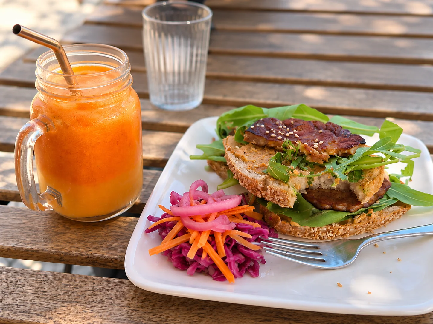 Tempeh Sandwich with pickled vegetables at Alive Bistro